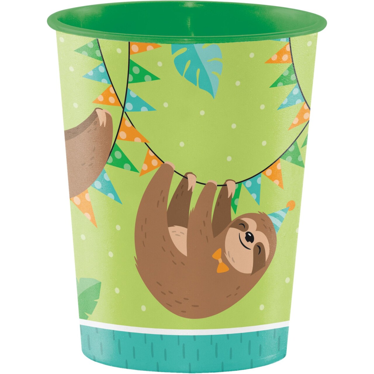 Party Central Club Pack of 12 Green and Brown Sloth Party Plastic Drinking Party Tumbler Cups 16 oz.